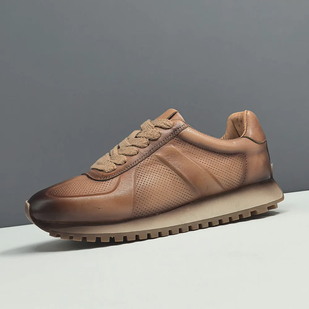 Men Fashion Solid Leather Breathable Casual Sneakers