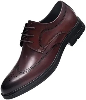 Men's Breathable Leather Wingtip Brogue Oxfords Fashion Classic Carved Lace Up Leather Low Heels Dress Shoes for Office Classic Business Party Shoes