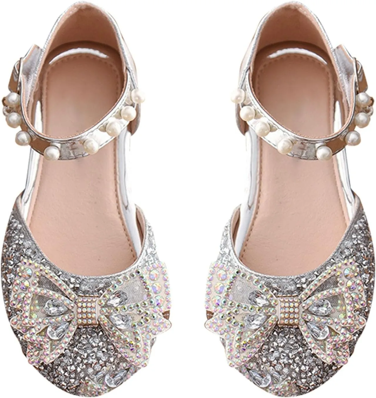 Toddler Flower Girl Dress Shoes Rhinstones Bow Mary Jane Ballet Flats Wedding Party Little Mary Jane Shoes for Girls