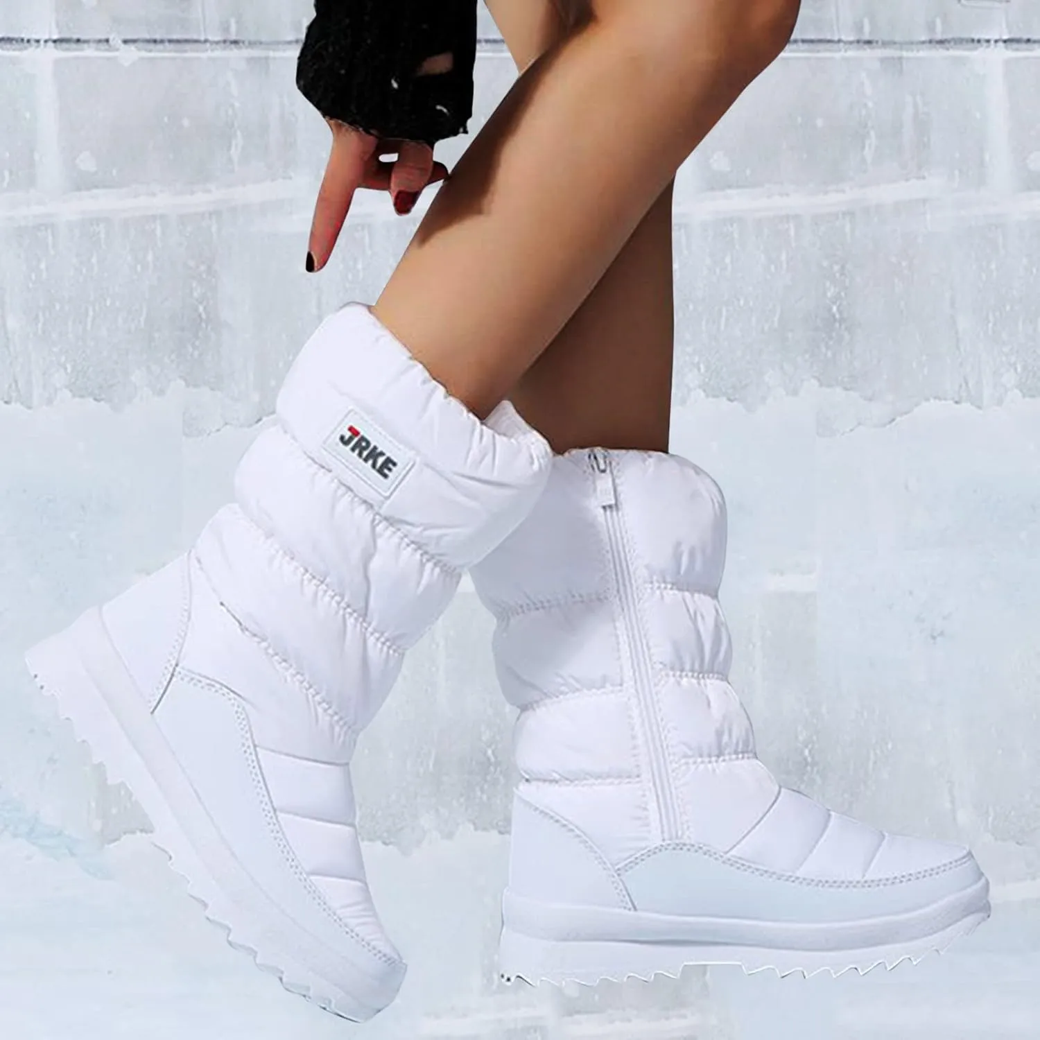 Zipper Snow Boots For Women Slip On Winter Boots Warm Ski Boots Mid Calf Outdoor Boots Anti Slip Fur Lined Boots
