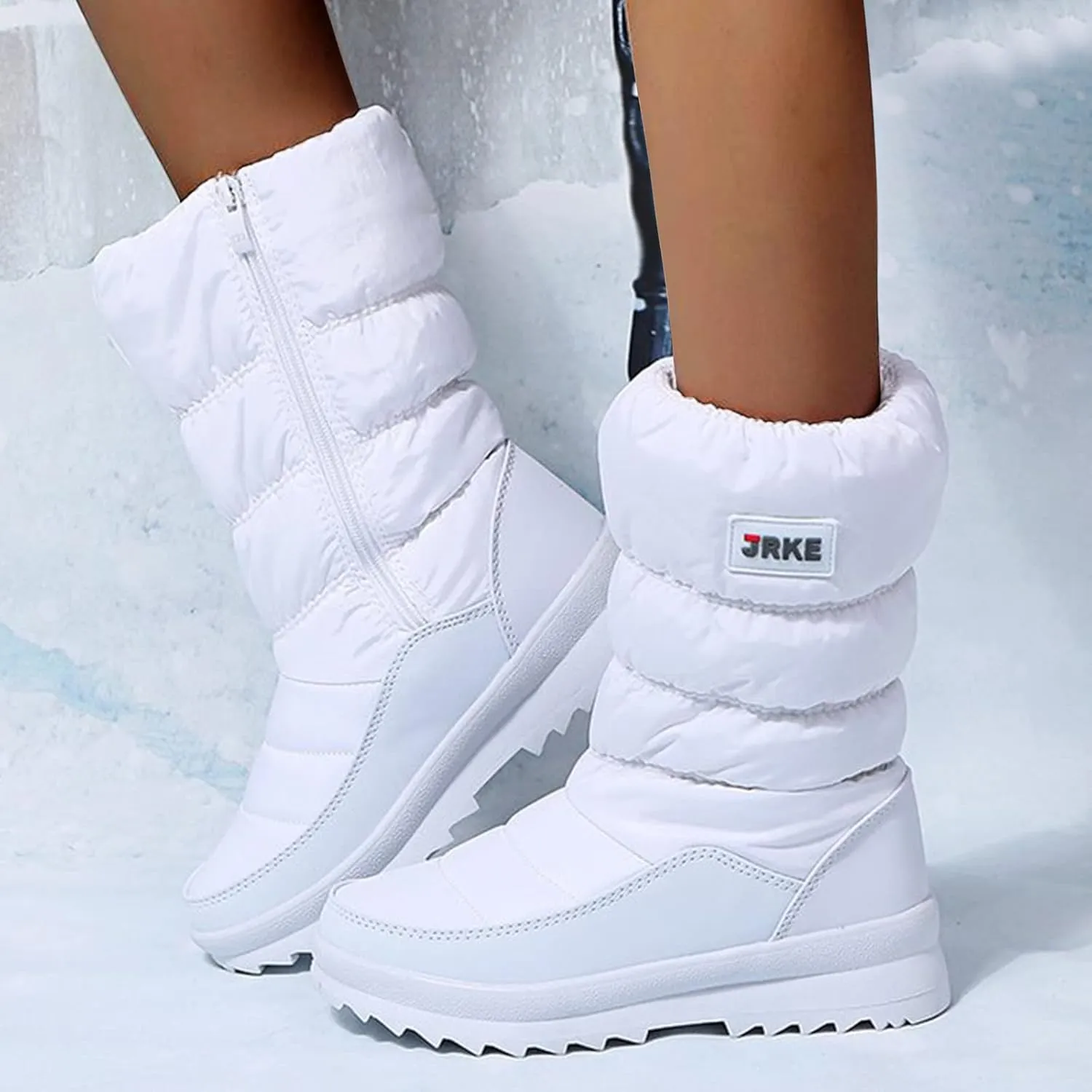 Zipper Snow Boots For Women Slip On Winter Boots Warm Ski Boots Mid Calf Outdoor Boots Anti Slip Fur Lined Boots
